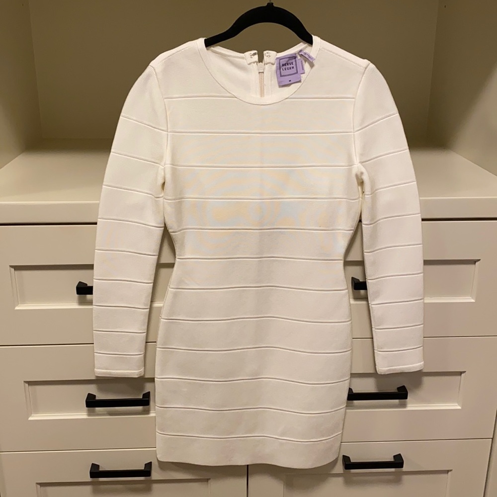 Cream Herve Leger mini dress